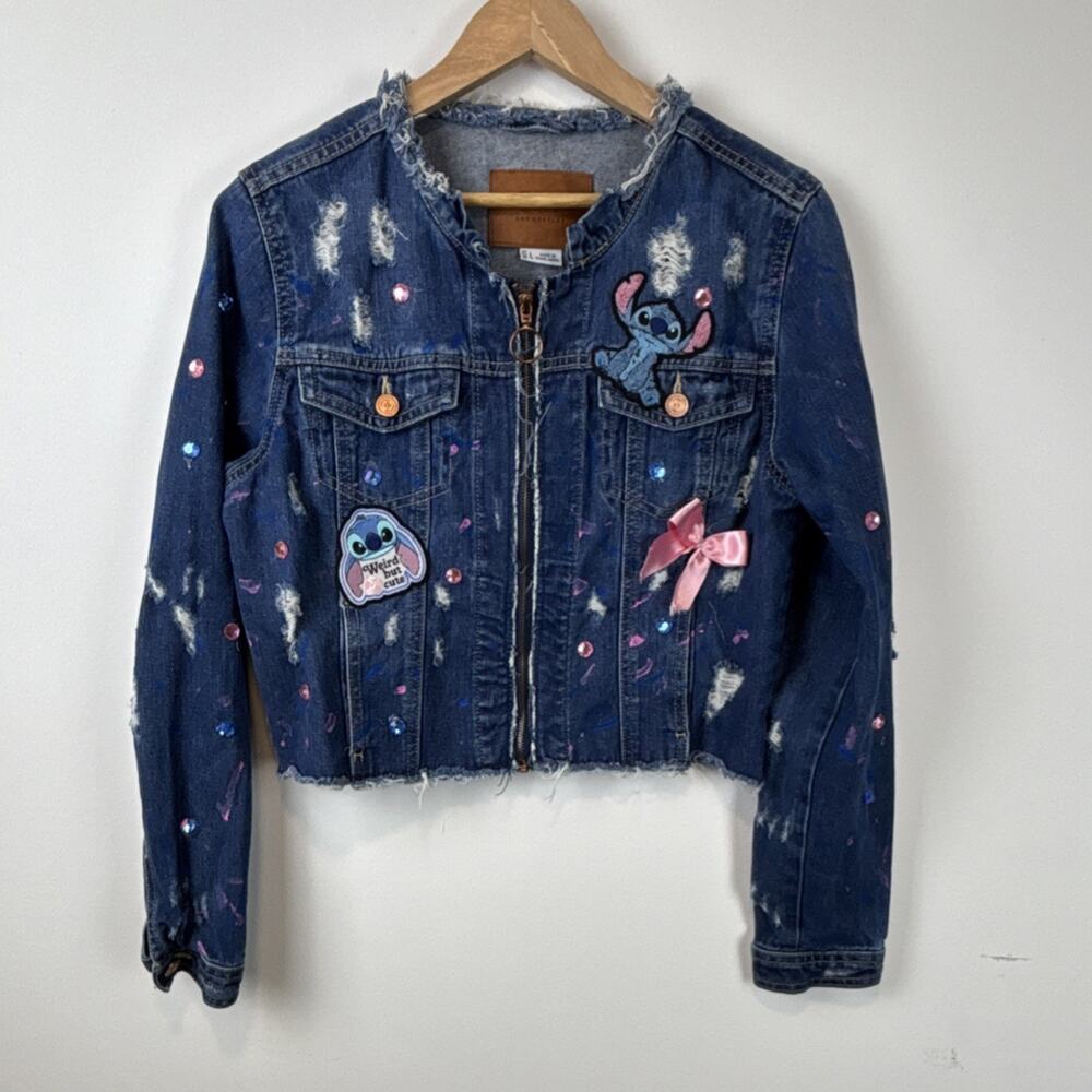 Lilo & Stitch Custom Decorated BBJ Los Angeles Disney Denim Jacket Womens L